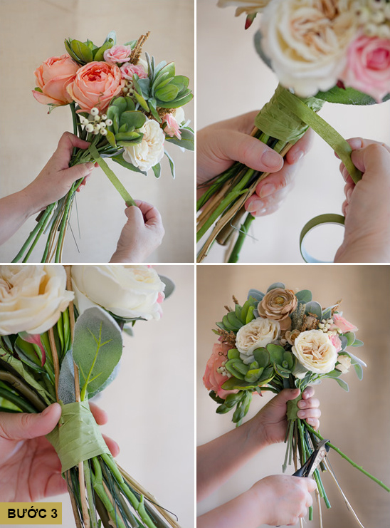 Cố định bó hoa cưới cầm tay cô dâu